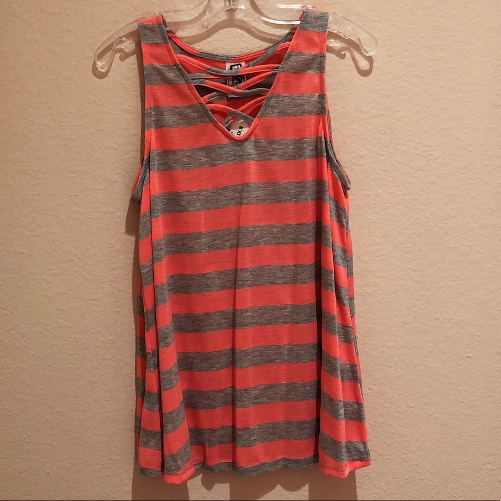 NWT-Adorable Pink & Grey Striped Tank Top